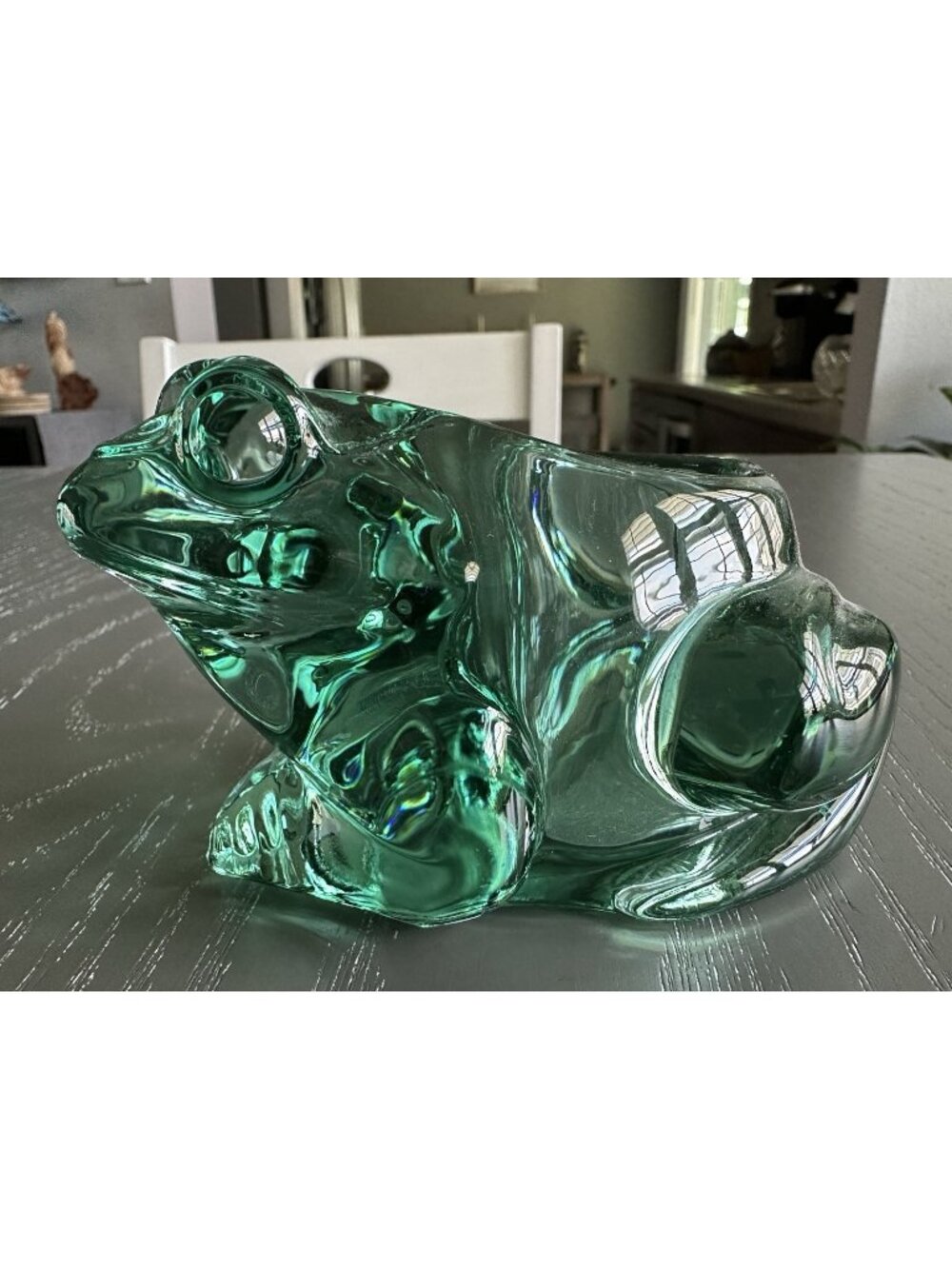 Vintage Indiana Glass Frog Votive Candle Holder Spanish Green Paperweight 5 x 3”